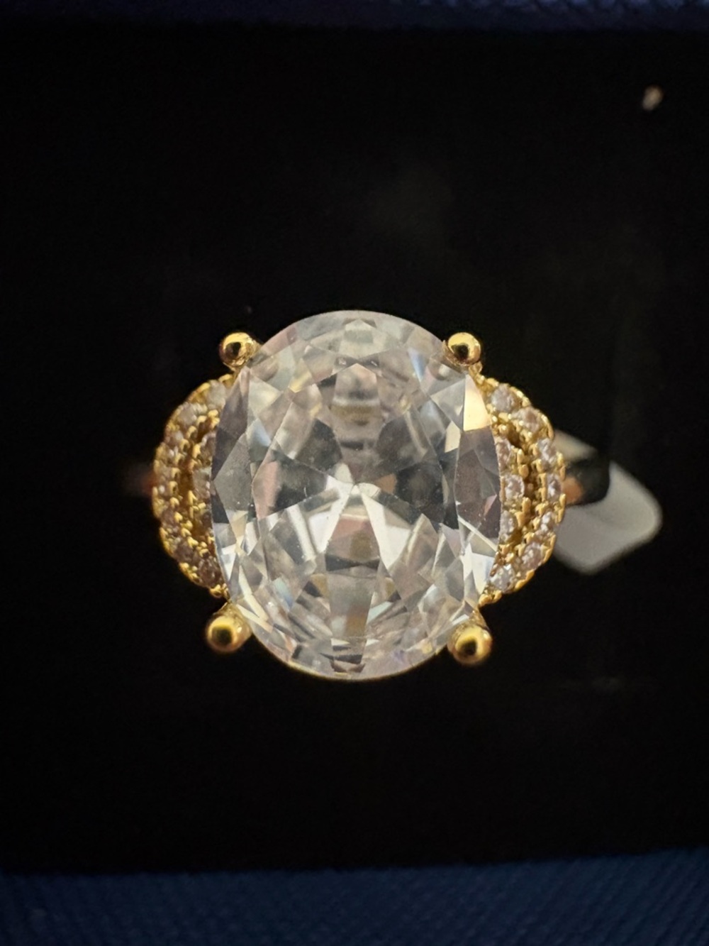 Gold-Plated Clear Crystal Oval Cocktail Ring
